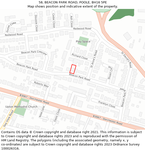 58, BEACON PARK ROAD, POOLE, BH16 5PE: Location map and indicative extent of plot