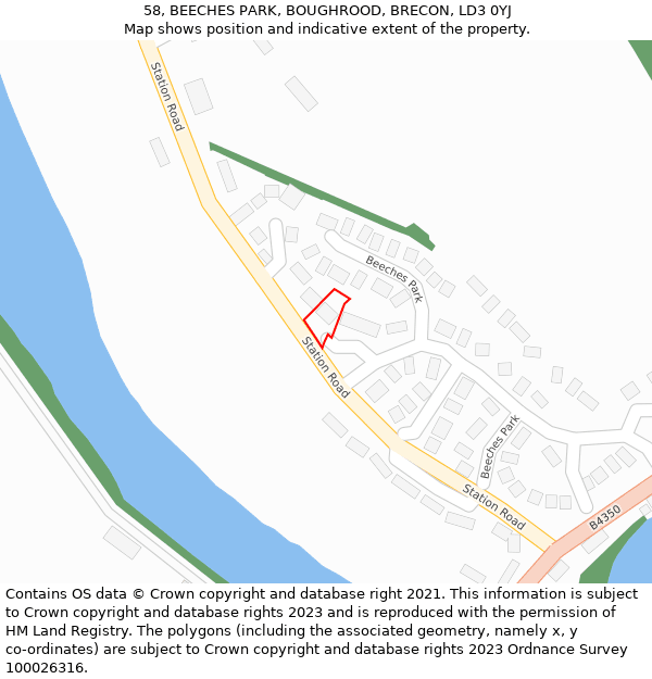 58, BEECHES PARK, BOUGHROOD, BRECON, LD3 0YJ: Location map and indicative extent of plot