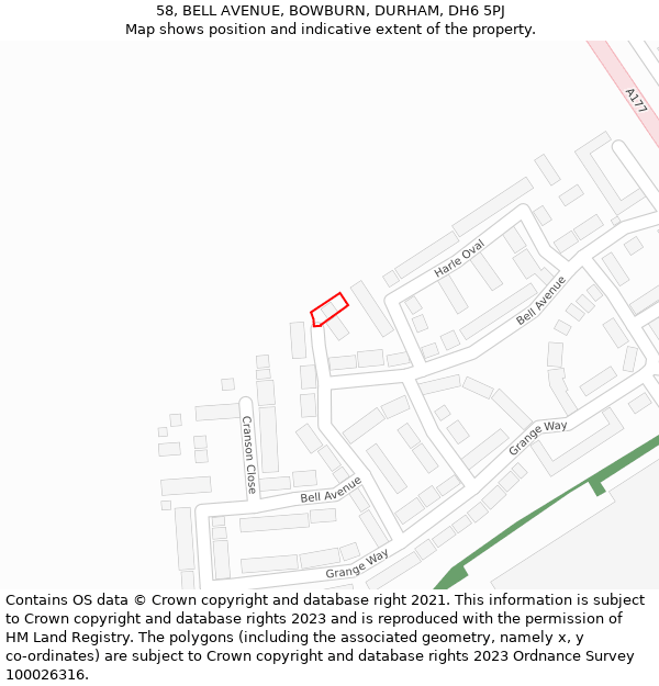 58, BELL AVENUE, BOWBURN, DURHAM, DH6 5PJ: Location map and indicative extent of plot