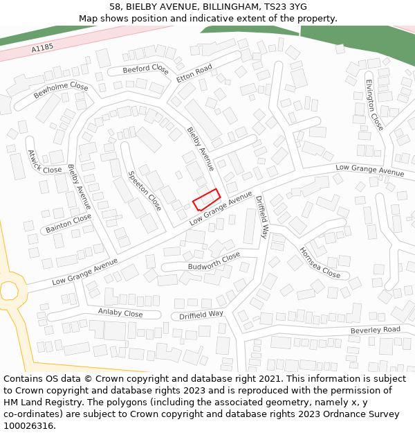 58, BIELBY AVENUE, BILLINGHAM, TS23 3YG: Location map and indicative extent of plot