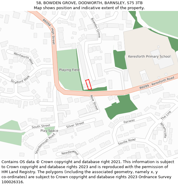 58, BOWDEN GROVE, DODWORTH, BARNSLEY, S75 3TB: Location map and indicative extent of plot