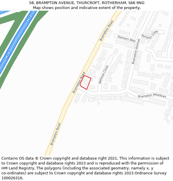 58, BRAMPTON AVENUE, THURCROFT, ROTHERHAM, S66 9NG: Location map and indicative extent of plot