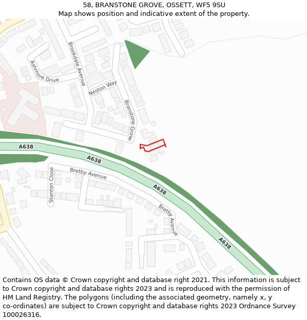 58, BRANSTONE GROVE, OSSETT, WF5 9SU: Location map and indicative extent of plot