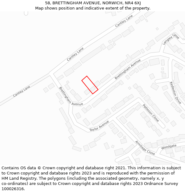 58, BRETTINGHAM AVENUE, NORWICH, NR4 6XJ: Location map and indicative extent of plot