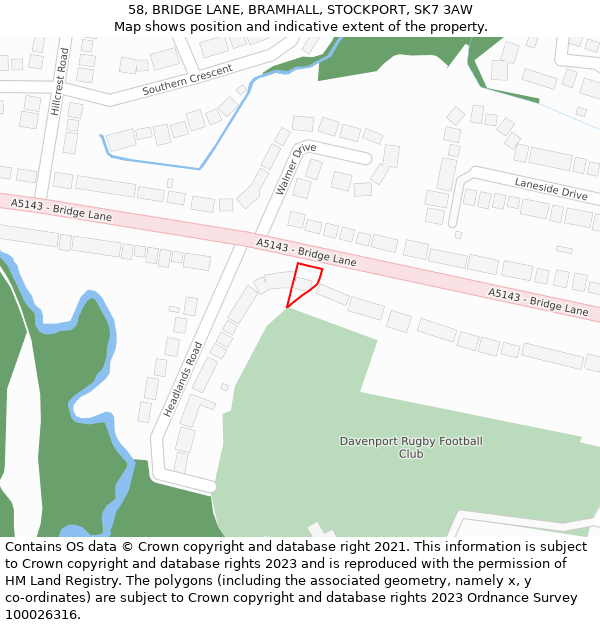 58, BRIDGE LANE, BRAMHALL, STOCKPORT, SK7 3AW: Location map and indicative extent of plot