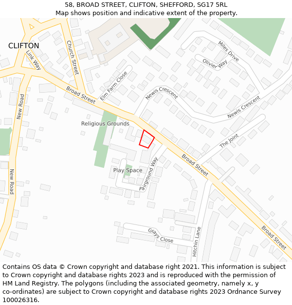 58, BROAD STREET, CLIFTON, SHEFFORD, SG17 5RL: Location map and indicative extent of plot