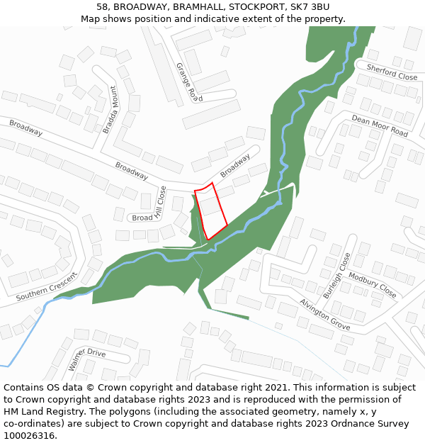 58, BROADWAY, BRAMHALL, STOCKPORT, SK7 3BU: Location map and indicative extent of plot