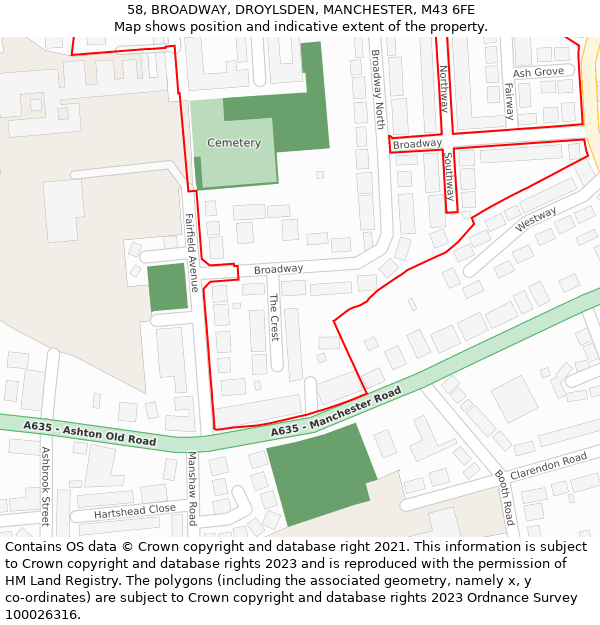 58, BROADWAY, DROYLSDEN, MANCHESTER, M43 6FE: Location map and indicative extent of plot