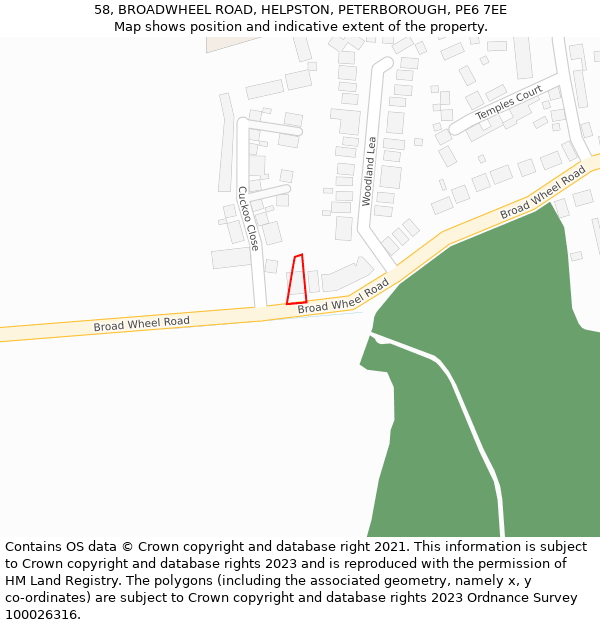 58, BROADWHEEL ROAD, HELPSTON, PETERBOROUGH, PE6 7EE: Location map and indicative extent of plot
