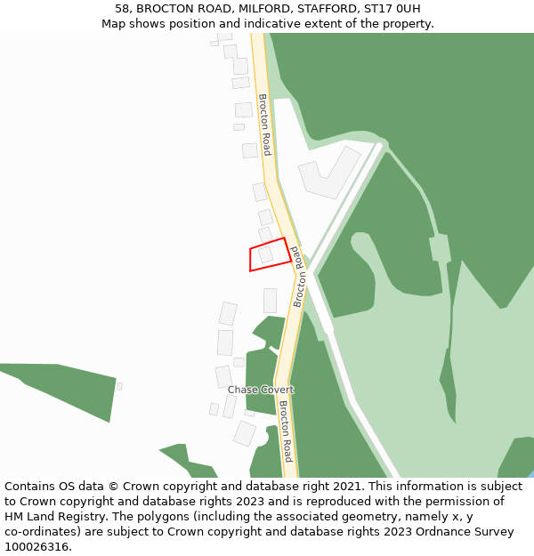 58, BROCTON ROAD, MILFORD, STAFFORD, ST17 0UH: Location map and indicative extent of plot