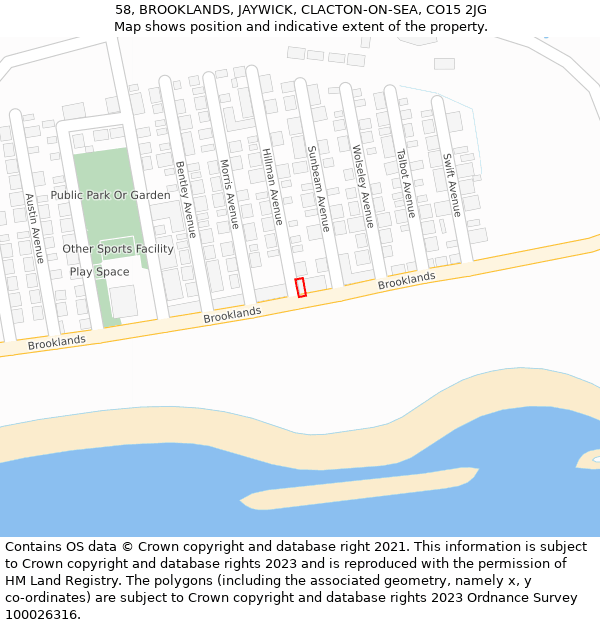 58, BROOKLANDS, JAYWICK, CLACTON-ON-SEA, CO15 2JG: Location map and indicative extent of plot