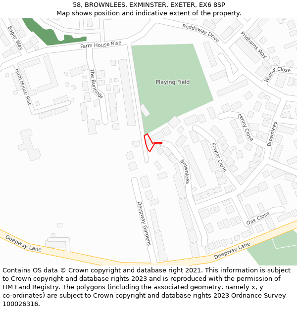 58, BROWNLEES, EXMINSTER, EXETER, EX6 8SP: Location map and indicative extent of plot