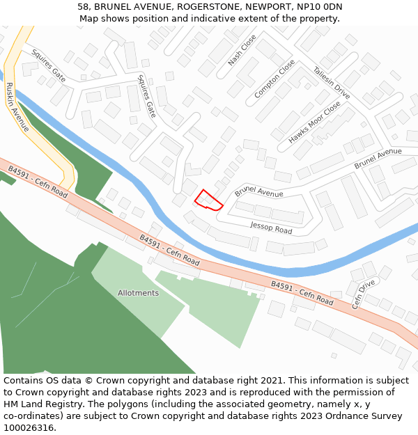 58, BRUNEL AVENUE, ROGERSTONE, NEWPORT, NP10 0DN: Location map and indicative extent of plot