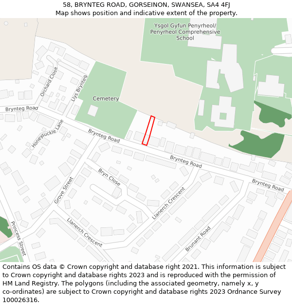 58, BRYNTEG ROAD, GORSEINON, SWANSEA, SA4 4FJ: Location map and indicative extent of plot