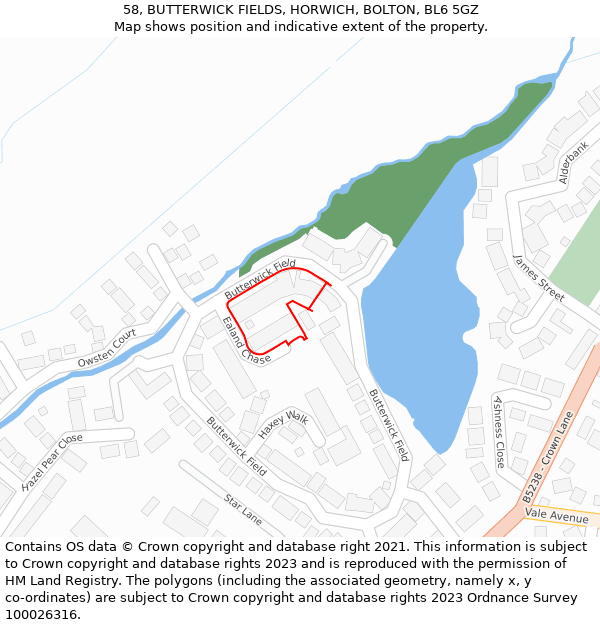 58, BUTTERWICK FIELDS, HORWICH, BOLTON, BL6 5GZ: Location map and indicative extent of plot