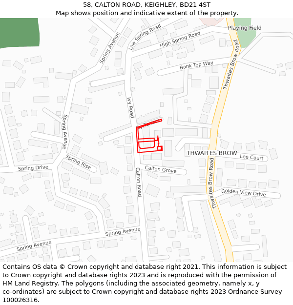 58, CALTON ROAD, KEIGHLEY, BD21 4ST: Location map and indicative extent of plot