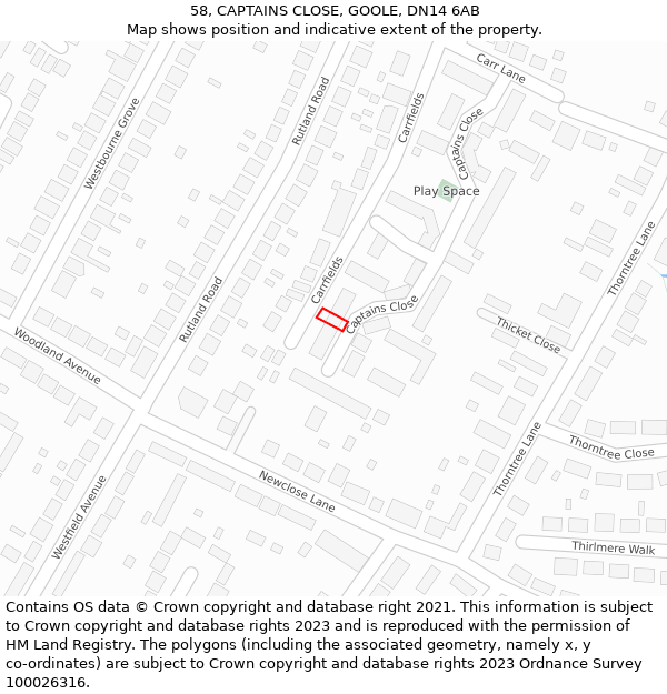 58, CAPTAINS CLOSE, GOOLE, DN14 6AB: Location map and indicative extent of plot