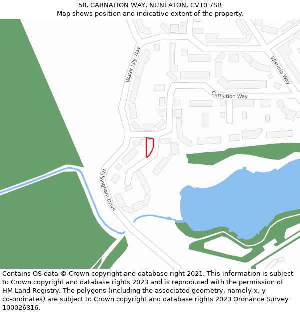 58, CARNATION WAY, NUNEATON, CV10 7SR: Location map and indicative extent of plot