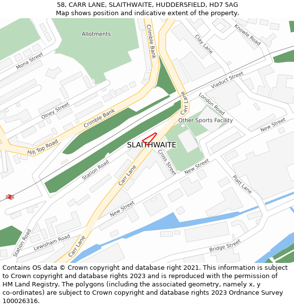 58, CARR LANE, SLAITHWAITE, HUDDERSFIELD, HD7 5AG: Location map and indicative extent of plot