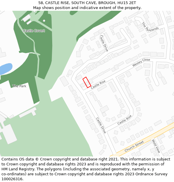 58, CASTLE RISE, SOUTH CAVE, BROUGH, HU15 2ET: Location map and indicative extent of plot