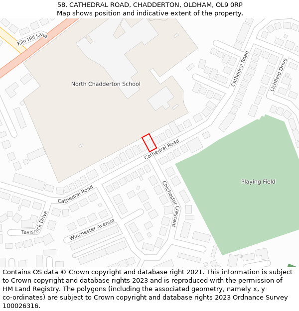 58, CATHEDRAL ROAD, CHADDERTON, OLDHAM, OL9 0RP: Location map and indicative extent of plot