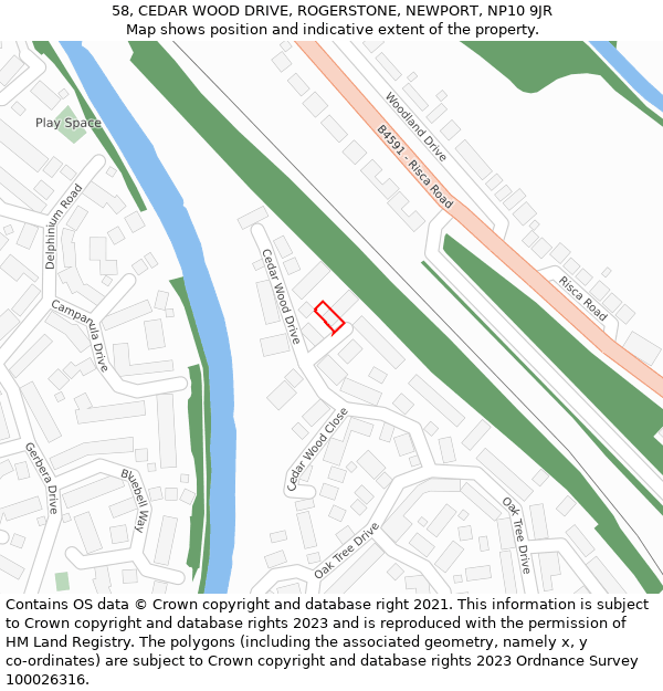 58, CEDAR WOOD DRIVE, ROGERSTONE, NEWPORT, NP10 9JR: Location map and indicative extent of plot