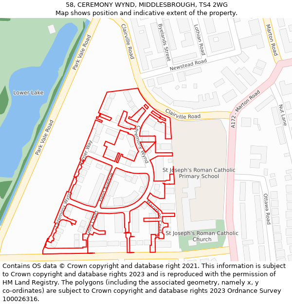 58, CEREMONY WYND, MIDDLESBROUGH, TS4 2WG: Location map and indicative extent of plot