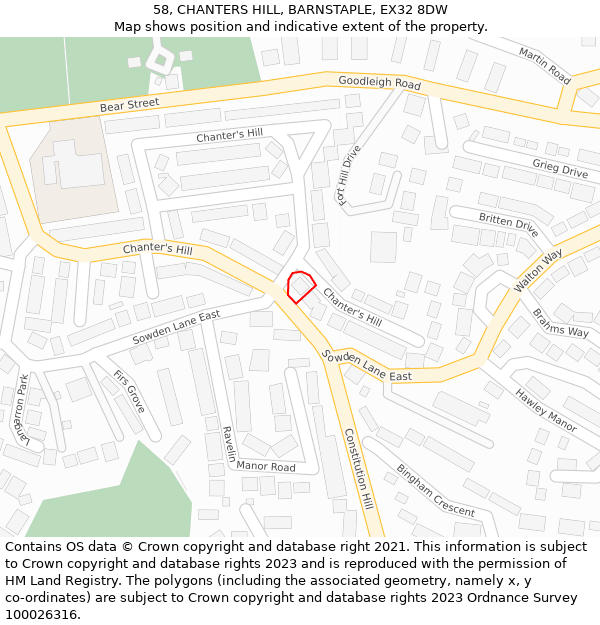 58, CHANTERS HILL, BARNSTAPLE, EX32 8DW: Location map and indicative extent of plot