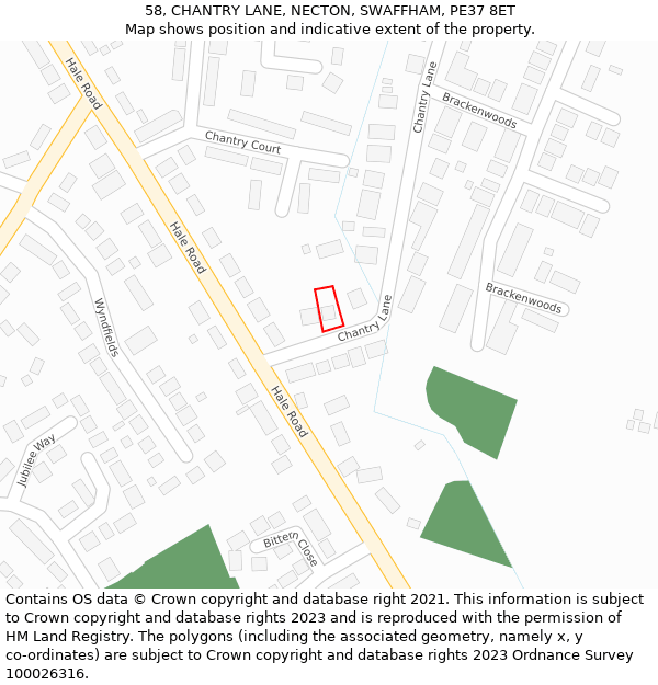 58, CHANTRY LANE, NECTON, SWAFFHAM, PE37 8ET: Location map and indicative extent of plot