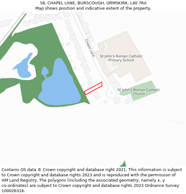 58, CHAPEL LANE, BURSCOUGH, ORMSKIRK, L40 7RA: Location map and indicative extent of plot