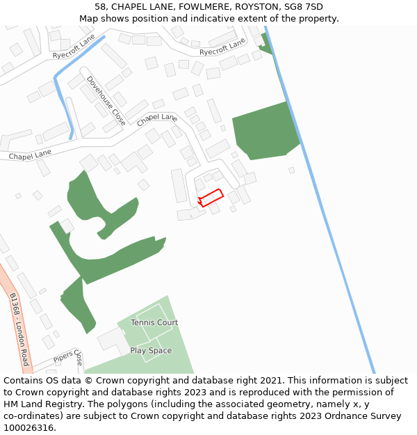 58, CHAPEL LANE, FOWLMERE, ROYSTON, SG8 7SD: Location map and indicative extent of plot