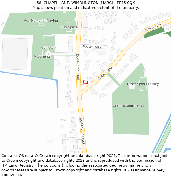 58, CHAPEL LANE, WIMBLINGTON, MARCH, PE15 0QX: Location map and indicative extent of plot