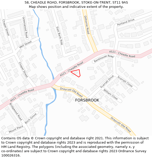 58, CHEADLE ROAD, FORSBROOK, STOKE-ON-TRENT, ST11 9AS: Location map and indicative extent of plot