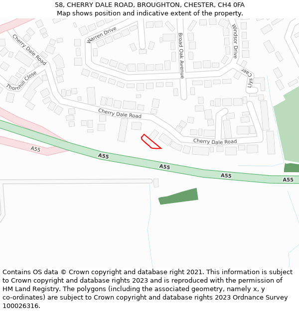 58, CHERRY DALE ROAD, BROUGHTON, CHESTER, CH4 0FA: Location map and indicative extent of plot