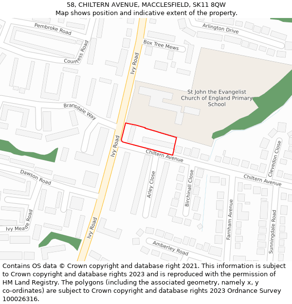 58, CHILTERN AVENUE, MACCLESFIELD, SK11 8QW: Location map and indicative extent of plot