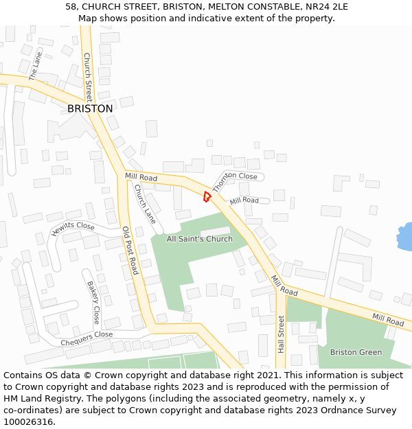 58, CHURCH STREET, BRISTON, MELTON CONSTABLE, NR24 2LE: Location map and indicative extent of plot