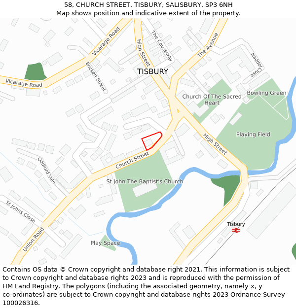 58, CHURCH STREET, TISBURY, SALISBURY, SP3 6NH: Location map and indicative extent of plot