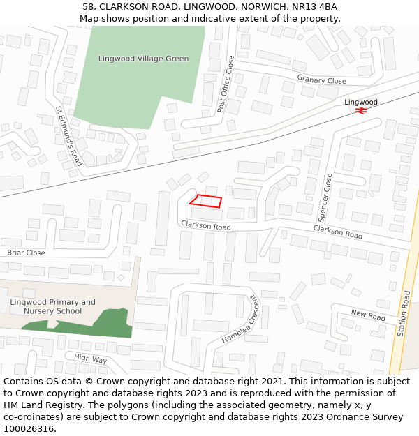 58, CLARKSON ROAD, LINGWOOD, NORWICH, NR13 4BA: Location map and indicative extent of plot