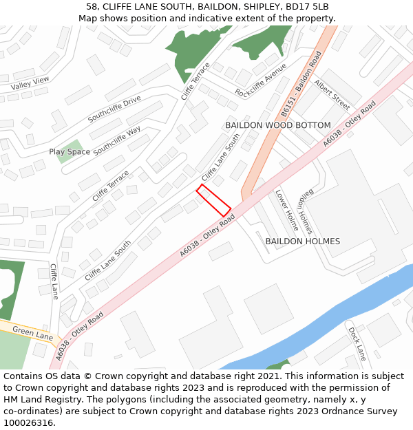 58, CLIFFE LANE SOUTH, BAILDON, SHIPLEY, BD17 5LB: Location map and indicative extent of plot