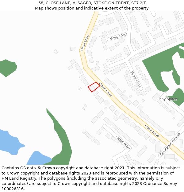 58, CLOSE LANE, ALSAGER, STOKE-ON-TRENT, ST7 2JT: Location map and indicative extent of plot