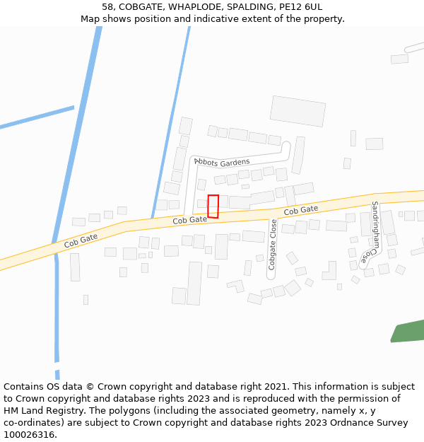 58, COBGATE, WHAPLODE, SPALDING, PE12 6UL: Location map and indicative extent of plot