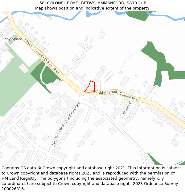 58, COLONEL ROAD, BETWS, AMMANFORD, SA18 2HP: Location map and indicative extent of plot