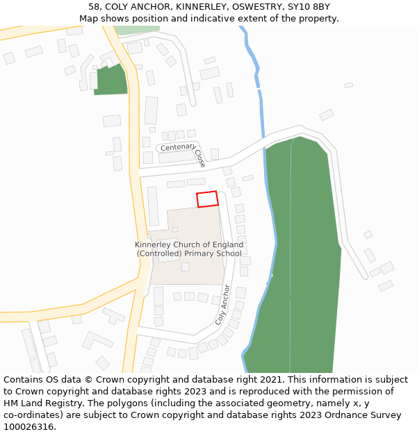 58, COLY ANCHOR, KINNERLEY, OSWESTRY, SY10 8BY: Location map and indicative extent of plot