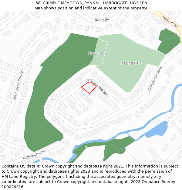 58, CRIMPLE MEADOWS, PANNAL, HARROGATE, HG3 1EN: Location map and indicative extent of plot