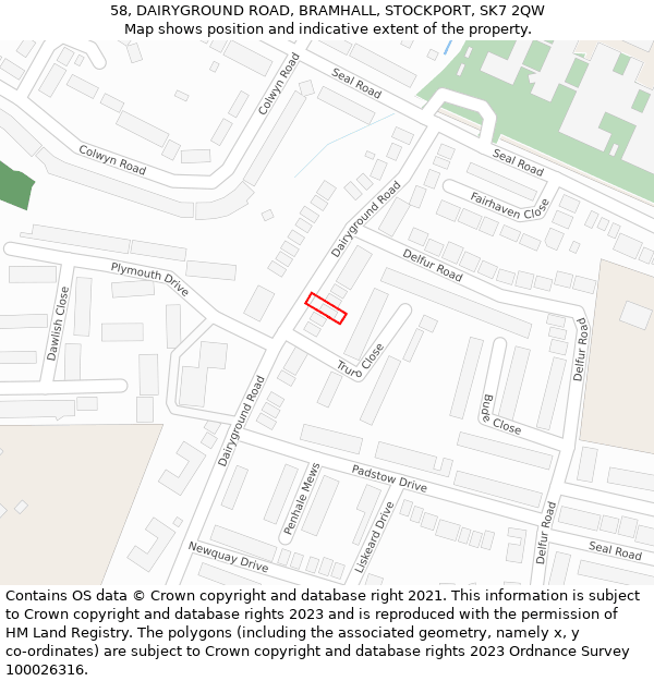 58, DAIRYGROUND ROAD, BRAMHALL, STOCKPORT, SK7 2QW: Location map and indicative extent of plot