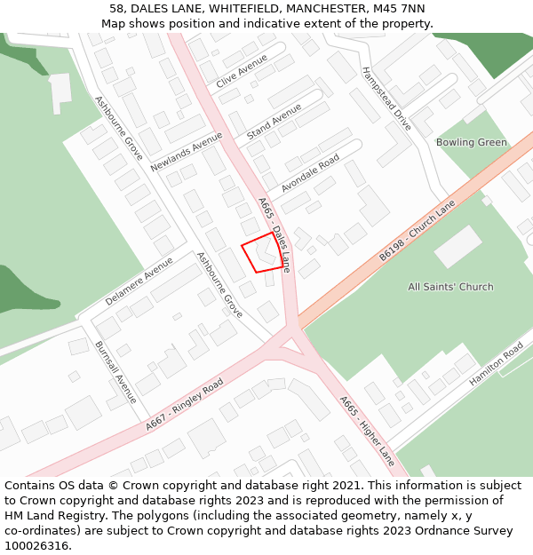 58, DALES LANE, WHITEFIELD, MANCHESTER, M45 7NN: Location map and indicative extent of plot