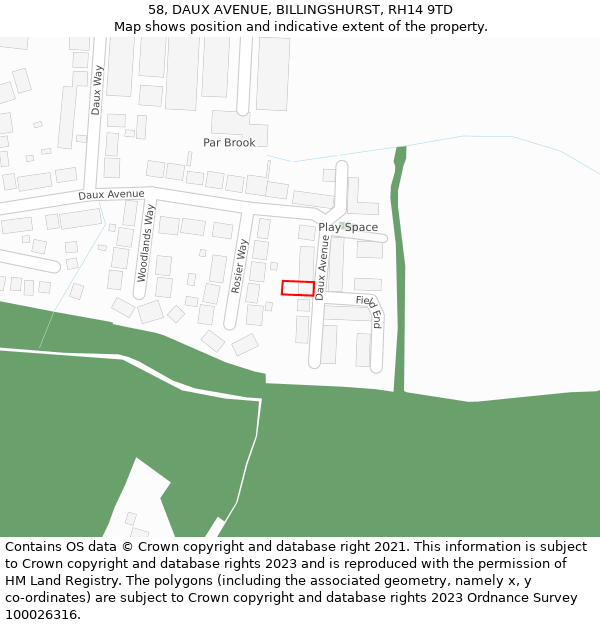 58, DAUX AVENUE, BILLINGSHURST, RH14 9TD: Location map and indicative extent of plot