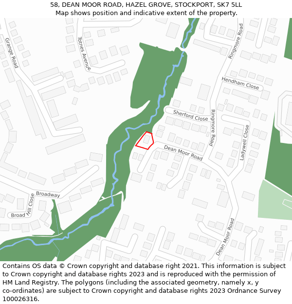 58, DEAN MOOR ROAD, HAZEL GROVE, STOCKPORT, SK7 5LL: Location map and indicative extent of plot