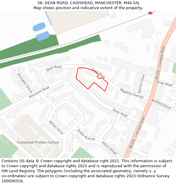58, DEAN ROAD, CADISHEAD, MANCHESTER, M44 5AJ: Location map and indicative extent of plot