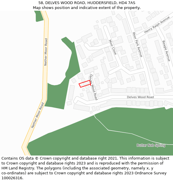 58, DELVES WOOD ROAD, HUDDERSFIELD, HD4 7AS: Location map and indicative extent of plot
